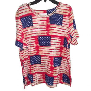 Alfred Dunner Studded Neckline American Flag Short Sleeve Tee Tshirt